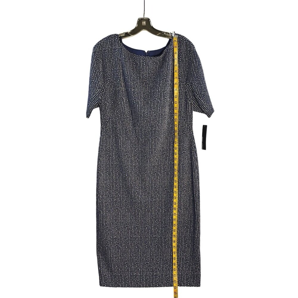 Maggy London Navy & White Polka Dot Short Sleeve Sheath Dress Size 12 Polyester - Picture 8 of 9